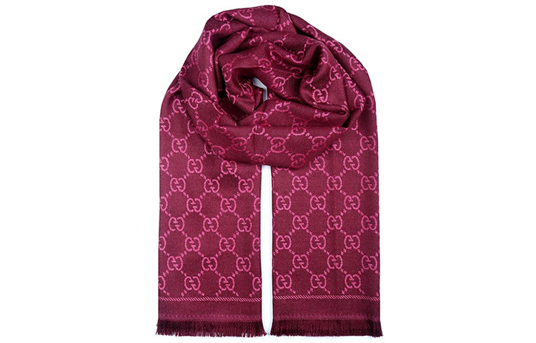 (Women) Gucci Wool GG Jacquard Fringe Scarf in Fuchsia 133483-3G200-5573 圖 4