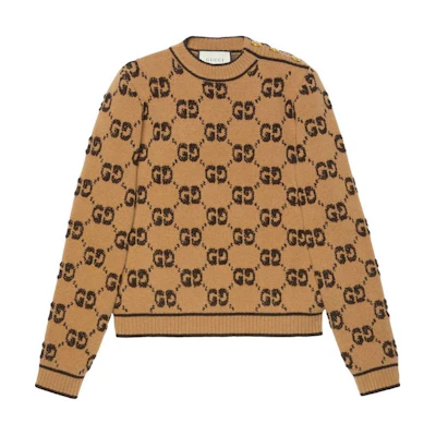 (Women) Gucci Wool Jacquard Crewneck Sweater SS22 Brown 718631-XKCNA-2668