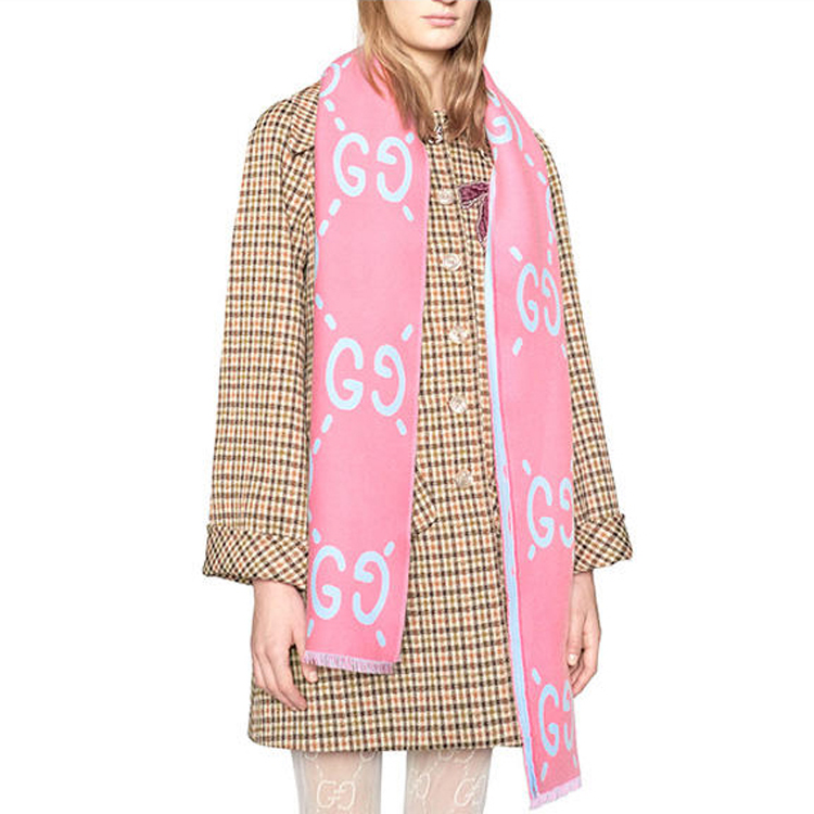 (Women) GUCCI Wool Pink Knit Scarf 505395-3G020-5869 圖 5