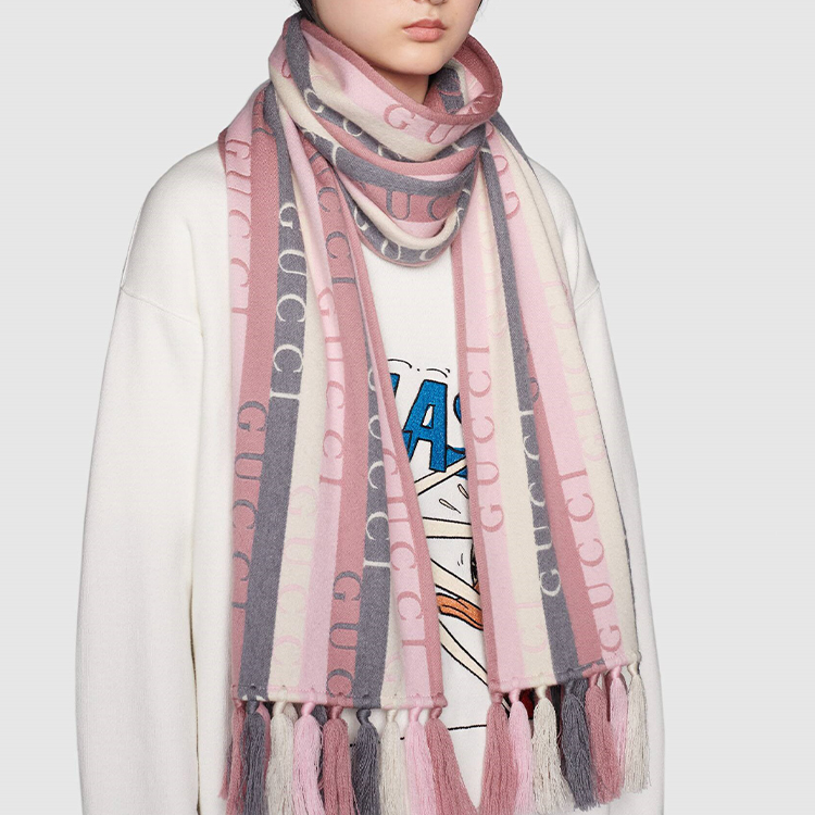 (Women) GUCCI Wool Striped Logo Print Scarf 634166-3GD91-5578 圖 4
