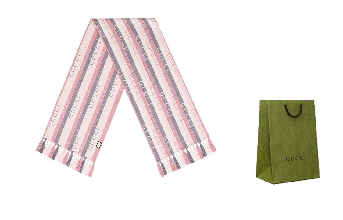(Women) GUCCI Wool Striped Logo Print Scarf 634166-3GD91-5578 圖 5