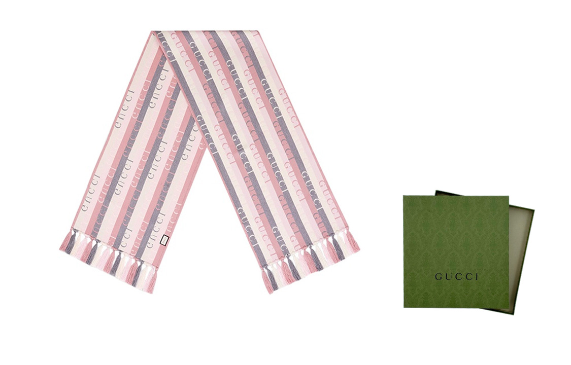 (Women) GUCCI Wool Striped Logo Print Scarf 634166-3GD91-5578 圖 6