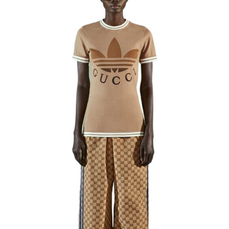 (Women) GUCCI adidas  Logo Print Cotton Crewneck T-Shirt Beige SS23. 723405-XJE2D-2441 圖 4