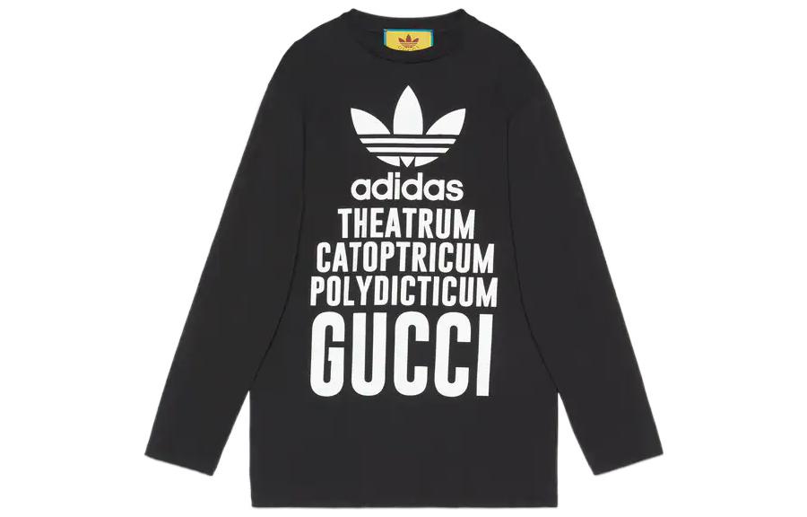 (Women) Gucci x Adidas Black Logo Print Crewneck Long Sleeve Tee FW22 721393-XJEXL-1152