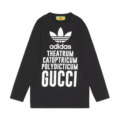 (Women) Gucci Adidas Black Logo Print Crewneck Long Sleeve Tee FW22 721393-XJEXL-1152