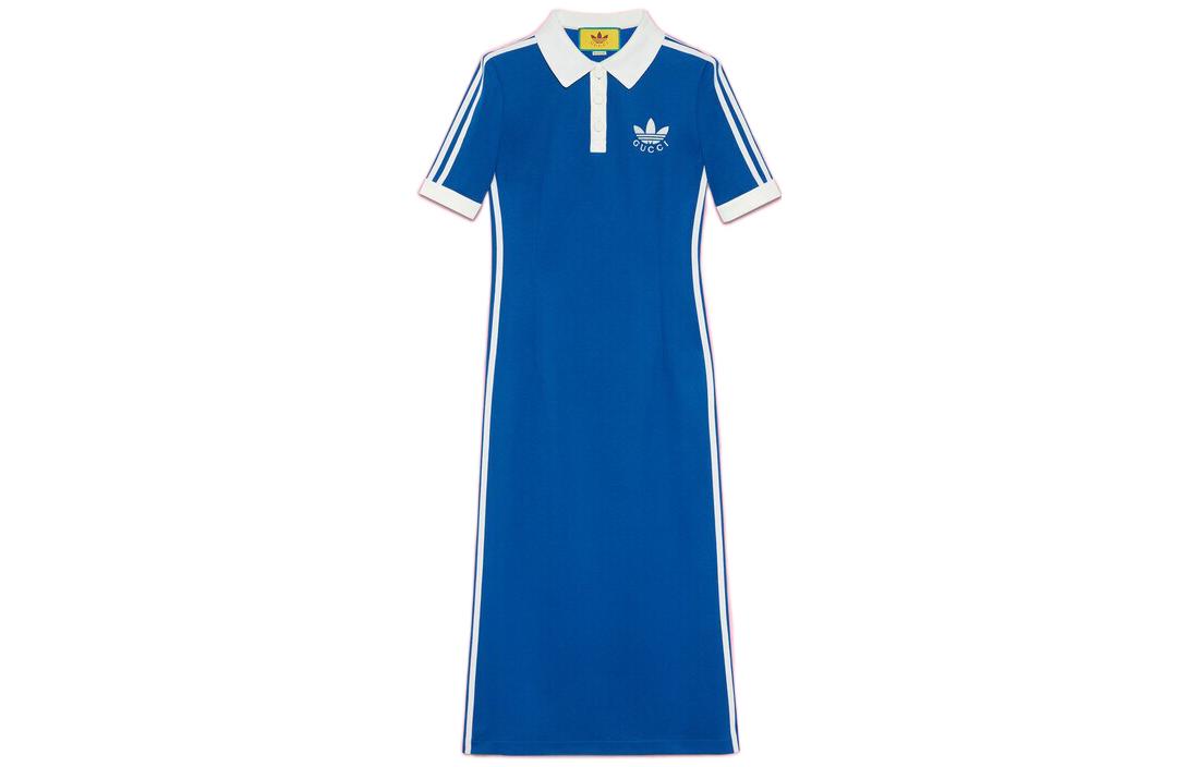 Buy (W) Gucci x adidas 蓝色刺绣标志针织连衣裙 FW22 716446-XJEGU-4153