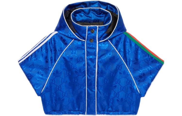 (Women) Gucci x adidas FW22 Blue Jacquard Monogram Hooded Short Sleeve Jacket 714856-ZALFR-4153