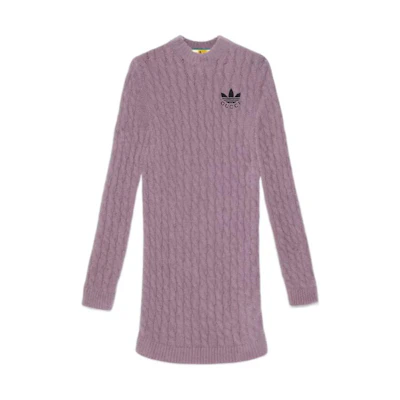 (Women) Gucci adidas FW22 Logo Printed Purple Long Sleeve Dress Women 718013-XKCRB-5491