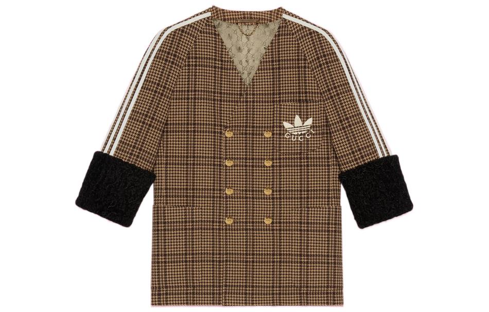 (Women) Gucci x Adidas FW22 Plaid Wool Jacket Camel Brown 720537-Z8A7D-2668