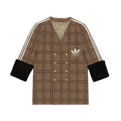 (Women) Gucci Adidas FW22 Plaid Wool Jacket Camel Brown 720537-Z8A7D-2668
