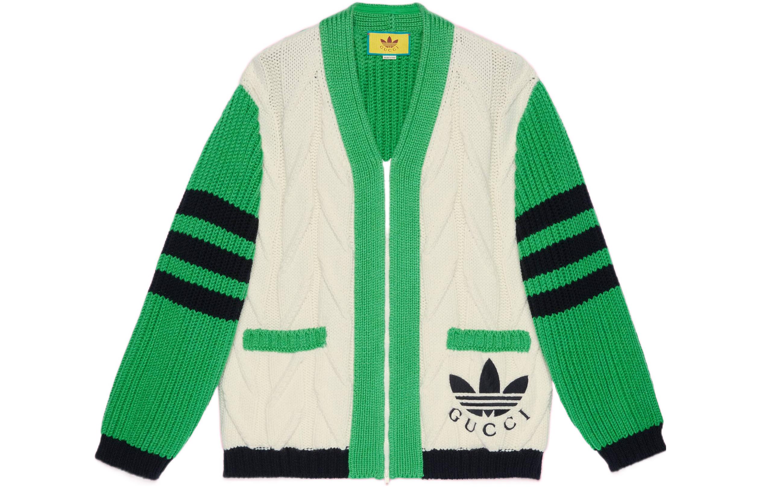 (Women) Gucci adidas Green Multicolor Logo Embroidered Knit Cardigan SS23. 718007-XKCRG-9216