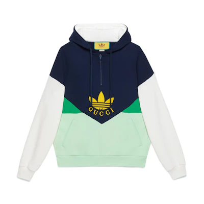 (Women) Gucci adidas Green SS23 Colorblock Logo Hoodie 724666-XJE20-3846