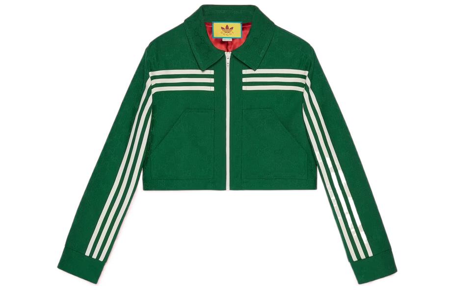 (Women) Gucci x adidas Green Striped Jacquard Collar Jacket FW22 Collaboration 702986-ZAI22-3229