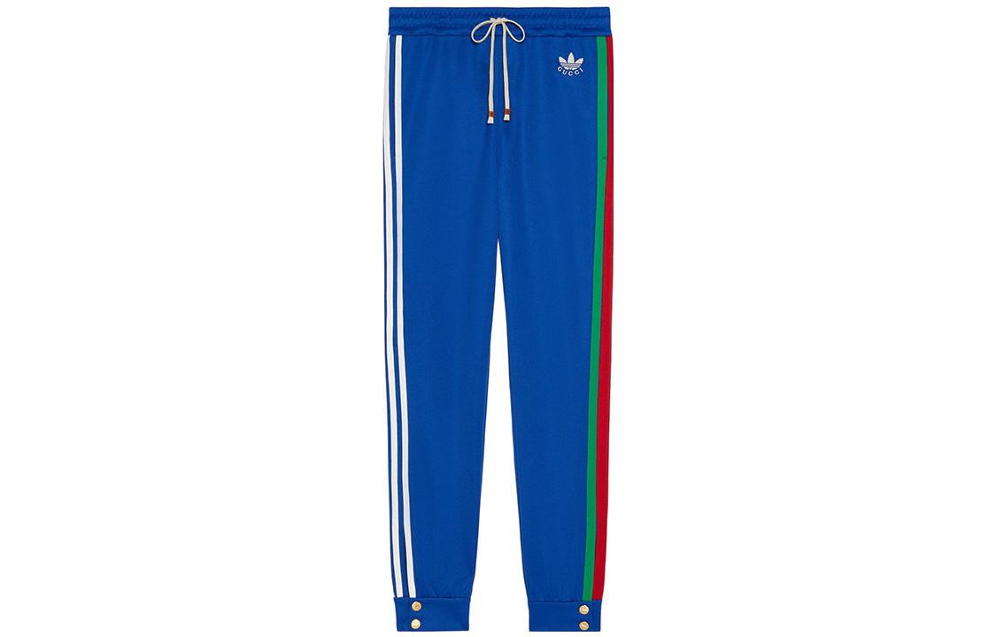 (Women) Gucci adidas Originals Blue Logo Stripe Print Knit Jogger Pants 696269-XJEGU-4153