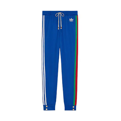 (Women) Gucci adidas Originals Blue Logo Stripe Print Knit Jogger Pants 696269-XJEGU-4153