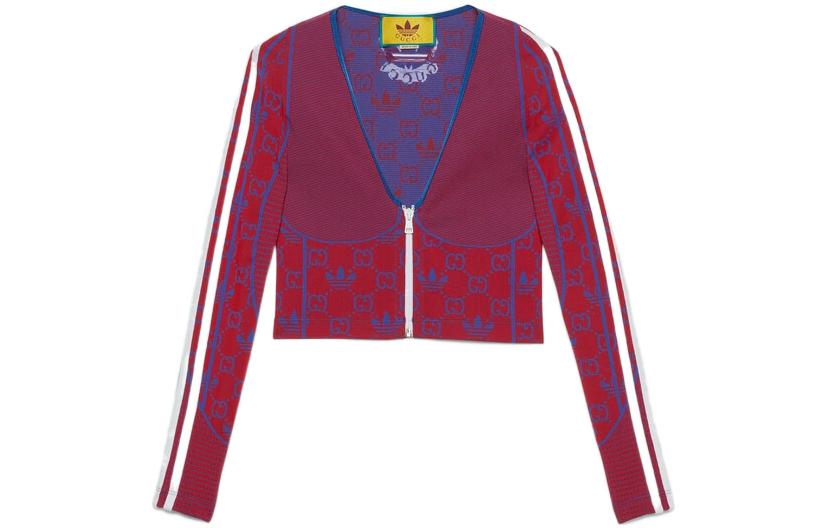 (Women) Gucci x adidas Originals FW22 Red Logo V-neck Zip Sweatshirt for Women 713038-XJES1-6263