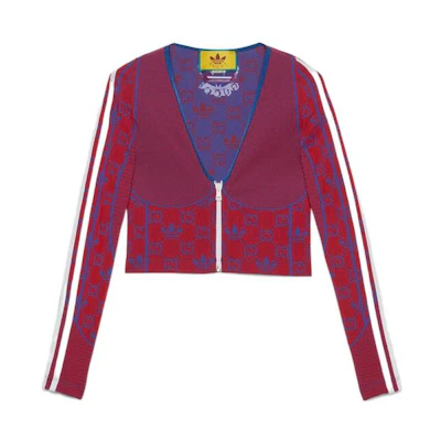 (Women) Gucci adidas Originals FW22 Red Logo V-neck Zip Sweatshirt for Women 713038-XJES1-6263