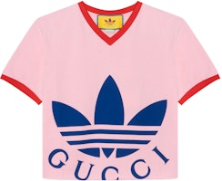 (Women) Gucci x adidas Originals Logo Geometric Print Pink Crop T-Shirt 693637-XJEB1-5939 (Women) Gucci x adidas Originals Logo Geometric Print Pink Crop T-Shirt 693637-XJEB1-5939