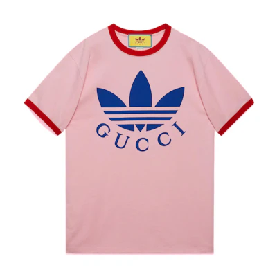 (Women) Gucci adidas Originals Logo Print Pink Knit Cotton T-Shirt ( SS22) 702612-XJEB1-5939