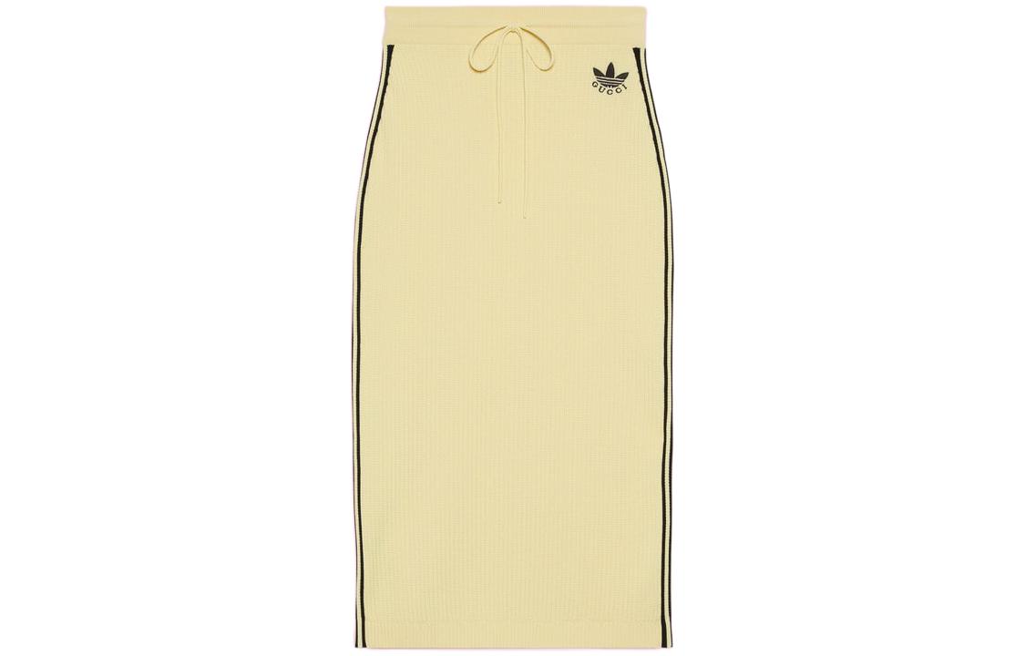 (Women) Gucci x Adidas Originals SS22 Yellow Midi Knit Skirt with Side Stripes Women 697710-XKCDQ-7467