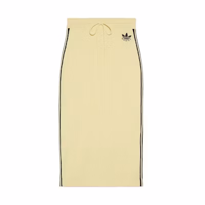 (Women) Gucci Adidas Originals SS22 Yellow Midi Knit Skirt with Side Stripes Women 697710-XKCDQ-7467