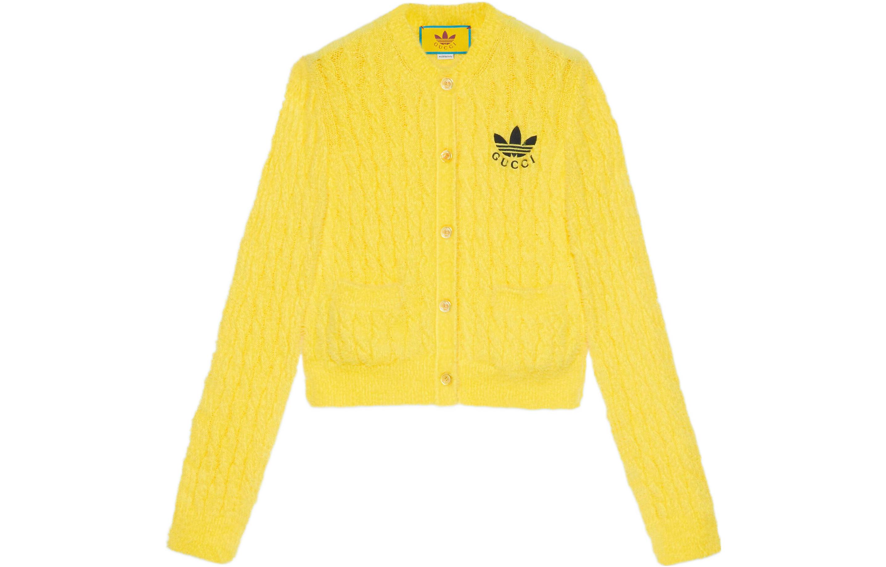 (Women) Gucci x adidas Originals Yellow Logo Knit Cardigan SS23 Collection 723909-XKCRB-7738