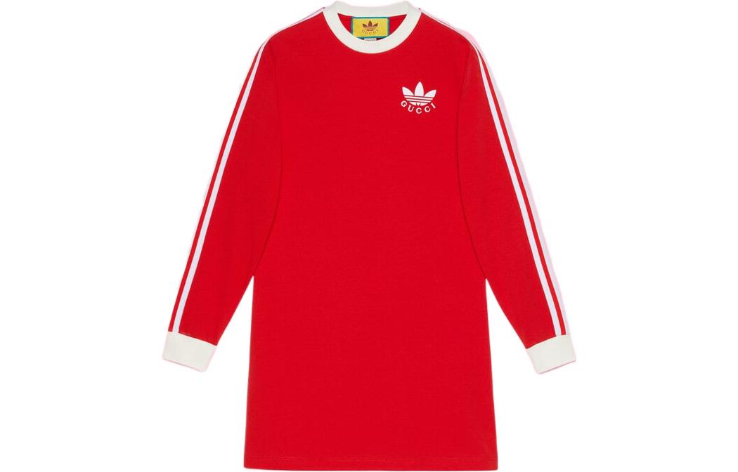 (Women) Gucci x adidas SS22 Red Striped Colorblock Long Sleeve Dress for Women 693537-XJEBS-6429