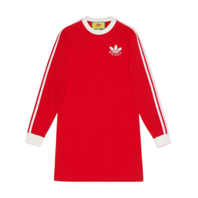 (Women) Gucci adidas SS22 Red Striped Colorblock Long Sleeve Dress for Women 693537-XJEBS-6429