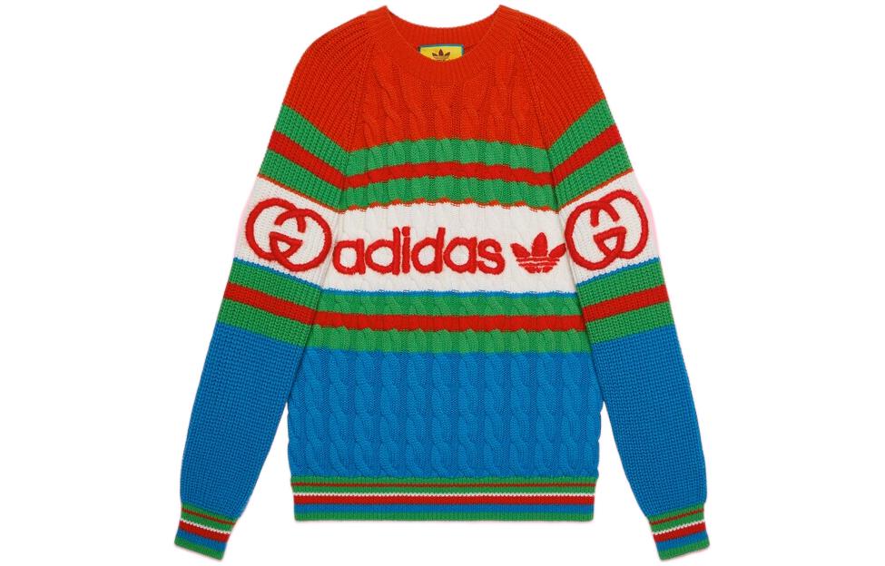 (Women) Gucci x adidas SS23 Blue Striped Logo Wool Sweater 717722-XKCQ3-4775