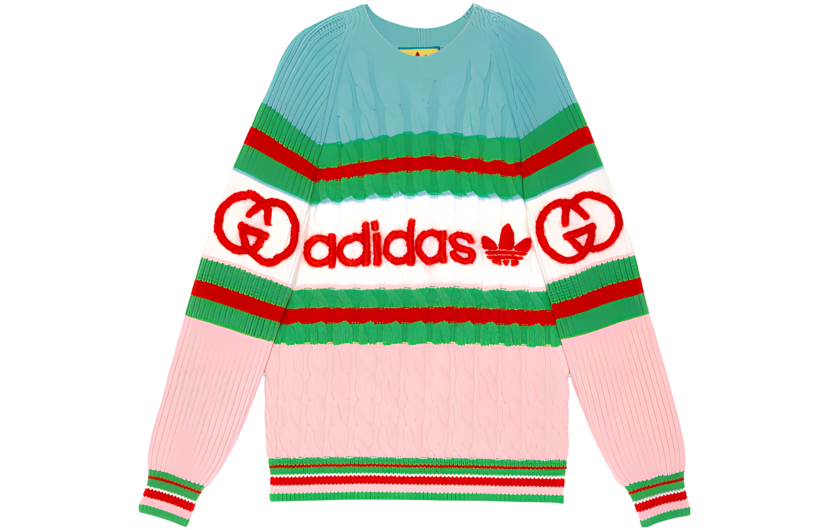 (Women) Gucci x ADIDAS Striped Logo Jacquard Cashmere Sweater Women Multicolor 717722-XKCQ3-5429