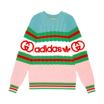 (Women) Gucci ADIDAS Striped Logo Jacquard Cashmere Sweater Women Multicolor 717722-XKCQ3-5429
