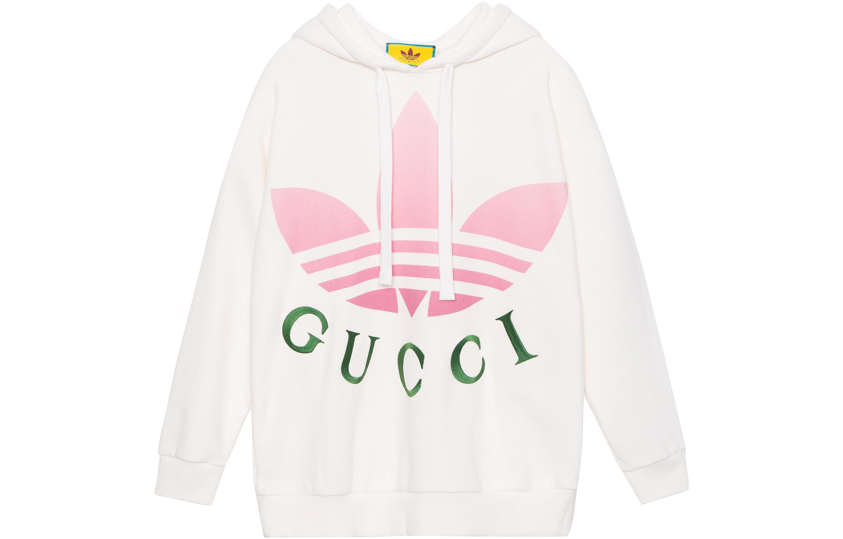 (Women) Gucci x adidas White Knit Hoodie with Logo Print SS23 Collaboration. 717427-XJE2C-9258