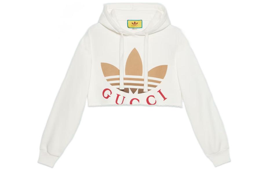(Women) Gucci x adidas White Logo Print Crop Hoodie SS23 Collaboration 688197-XJE7H-9095