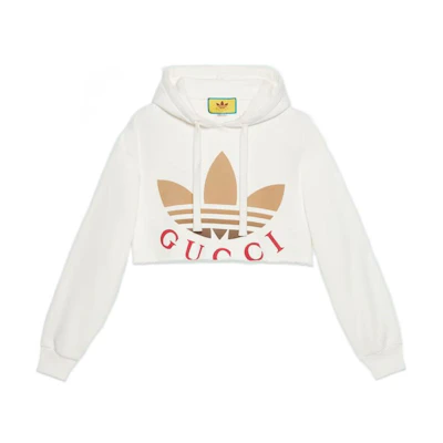 (Women) Gucci adidas White Logo Print Crop Hoodie SS23 Collaboration 688197-XJE7H-9095