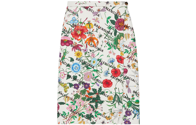 (Women) Gucci Balenciaga Ivory Floral Midi Skirt from The Hacker Project 677048-ZAH8C-9285