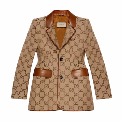 (Women) Gucci Balenciaga The Hacker Project Logo Print Blazer Jacket Women Brown 676222-Z8AS1-2184