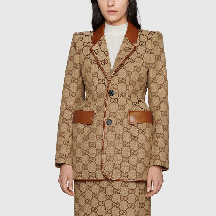 (Women) Gucci Balenciaga The Hacker Project Logo Print Blazer Jacket Women Brown 676222-Z8AS1-2184 圖 3