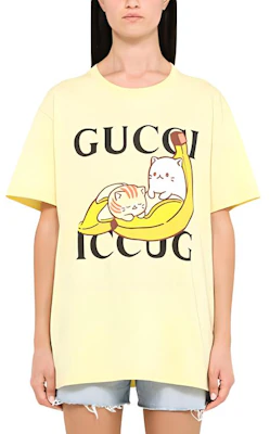 (W) Gucci x Bananya 卡通标志印花黄色T恤 615044-XJDGQ-7216 Buy (W) Gucci x Bananya 卡通标志印花黄色T恤 615044-XJDGQ-7216