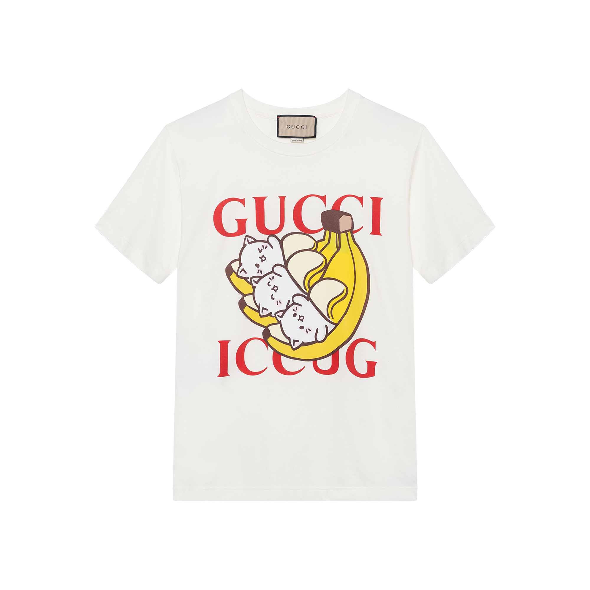 (Women) Gucci Bananya Cartoon Logo White T-Shirt Crew Neck Short Sleeve 615044-XJDGN-9095
