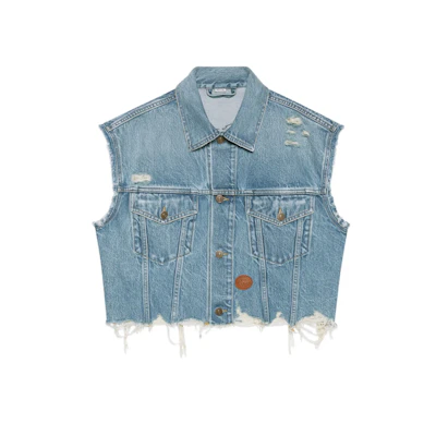 (Women) Gucci Disney Eco-Washed Short Denim Vest Light Blue 640376-XDBH8-4452