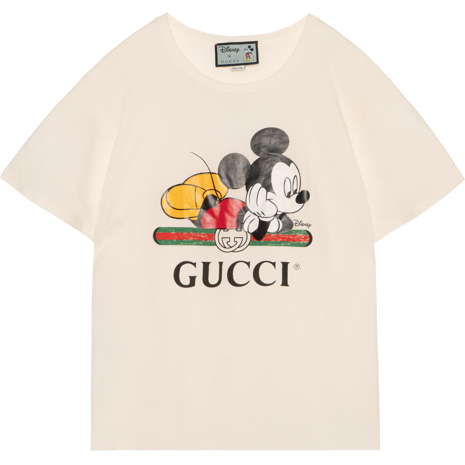 (Women) Gucci x Disney Grey White Logo Print Short Sleeve T-Shirt 492347-XJB7W-9756