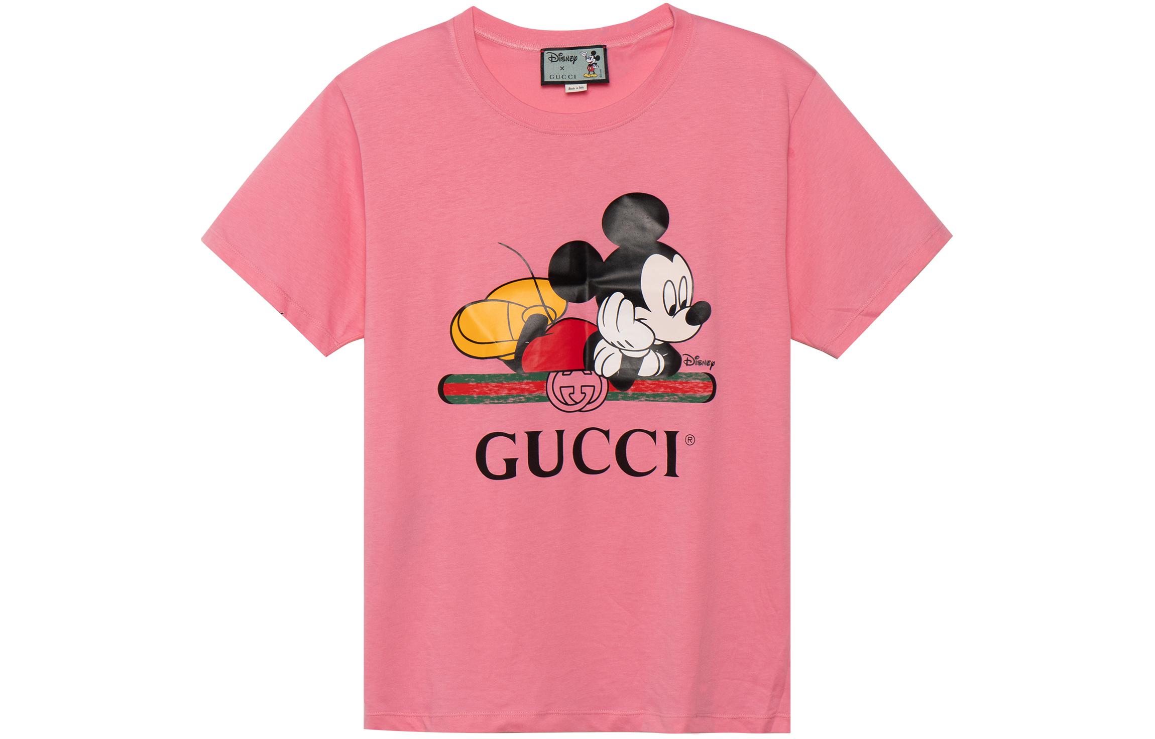 (Women) Gucci x Disney Mickey Print Pink Crewneck T-Shirt Women 492347-XJB7W-5412