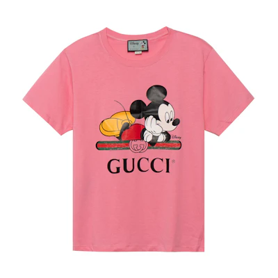 (Women) Gucci Disney Mickey Print Pink Crewneck T-Shirt Women 492347-XJB7W-5412
