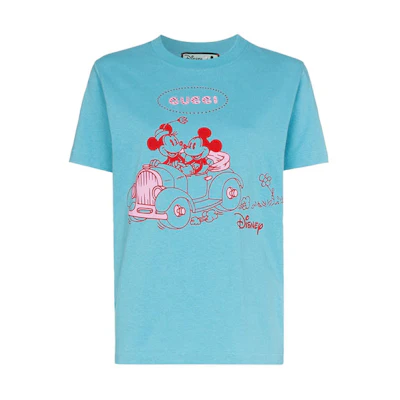 (Women) Gucci Disney Year of the Mouse Mickey Print Vintage Blue Tee Women 580762-XJBYB-4318