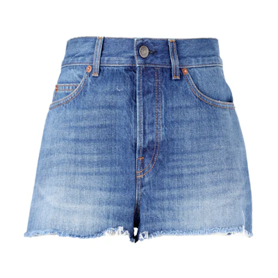 (Women) Gucci Donald Duck Washed Raw Denim Mid-rise Blue Shorts 652655-XDBLD-4447