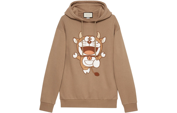 (Women) Gucci x Doraemon Brown Embroidered Casual Hoodie 615061-XJDIO-2597