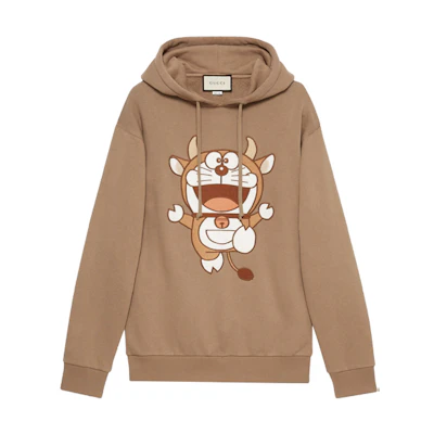 (Women) Gucci Doraemon Brown Embroidered Casual Hoodie 615061-XJDIO-2597