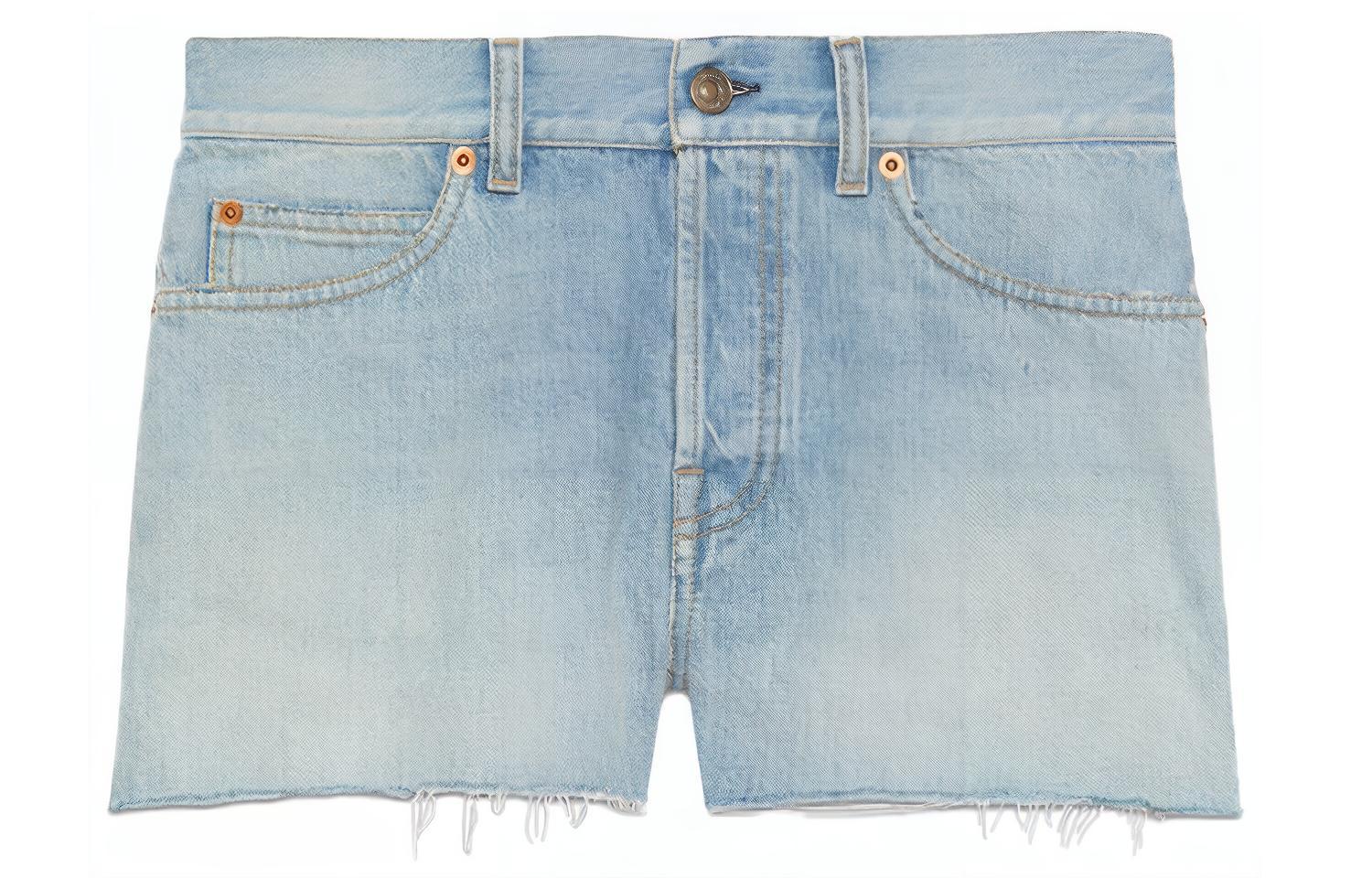 (Women) Gucci x Doraemon Cartoon Embroidered Slim Blue Denim Shorts 652655-XDBOS-4452