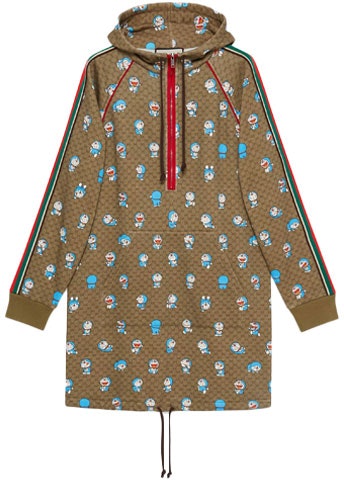 women-gucci-x-doraemon-cartoon-print-brown-hooded-long-sleeve-dress-656650-xjdie-2138
