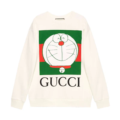 (Women) Gucci Doraemon Ivory Crewneck Sweatshirt with Robot Cat Print 617964-XJDIJ-9095